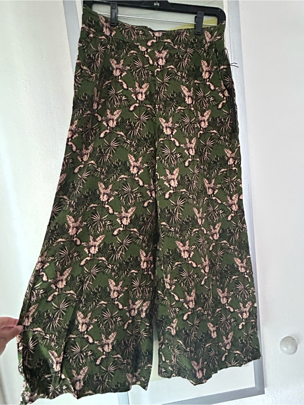 Tahari Green Linen Wide-Leg Tropical Floral Plant Pants